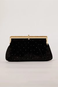 Clutch plic negru catifelat decorat cu pietre stralucitoare