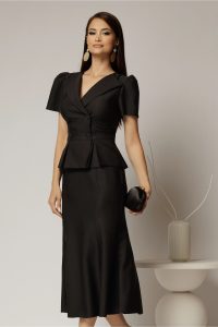 Compleu DY Fashion negru din sacou cu peplum si fusta in clini