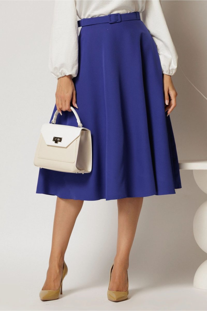 Fusta DY Fashion midi clos albastra si curea in talie