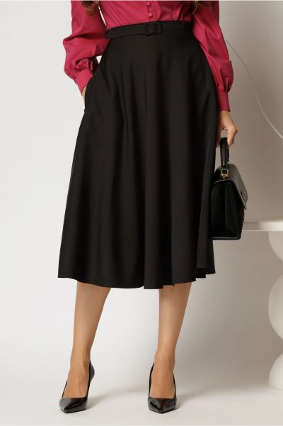 Fusta DY Fashion midi clos neagra si curea in talie