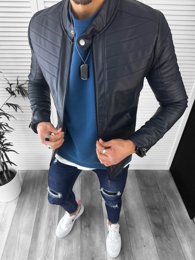 Geaca barbati bleumarin piele ecologica B2805  75