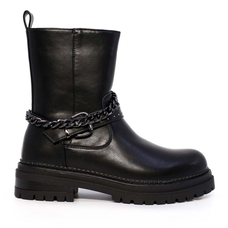 Ghete biker femei Benvenuti negre din piele și sintetic 2540DG3119N