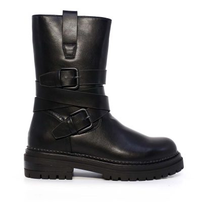 Ghete biker femei Benvenuti negre din piele și sintetic 2540DG3123N