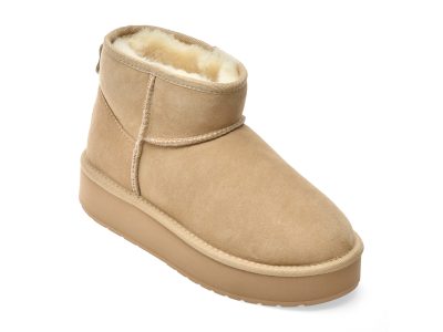 Ghete EMU bej, STINGER MICRO FLATFORM, din piele intoarsa