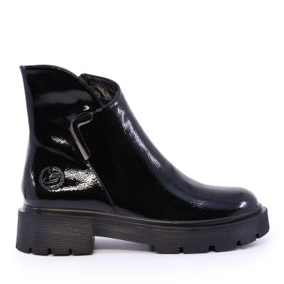 Ghete femei Benvenuti negre din piele lăcuită  cu accesoriu deco 3742dg148ln