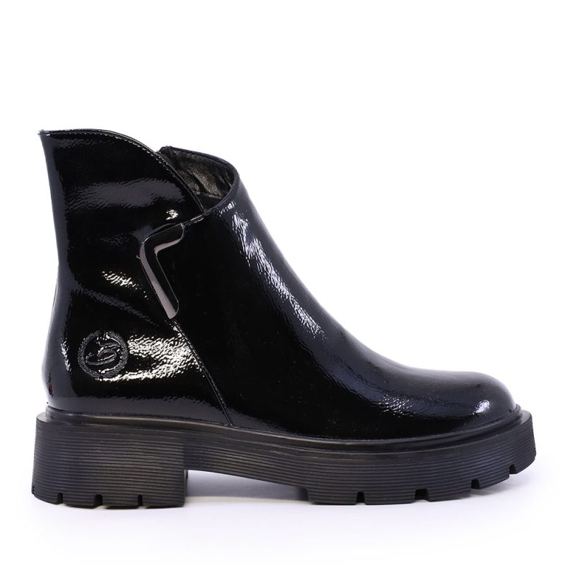 Ghete femei Benvenuti negre din piele lăcuită  cu accesoriu deco 3742dg148ln