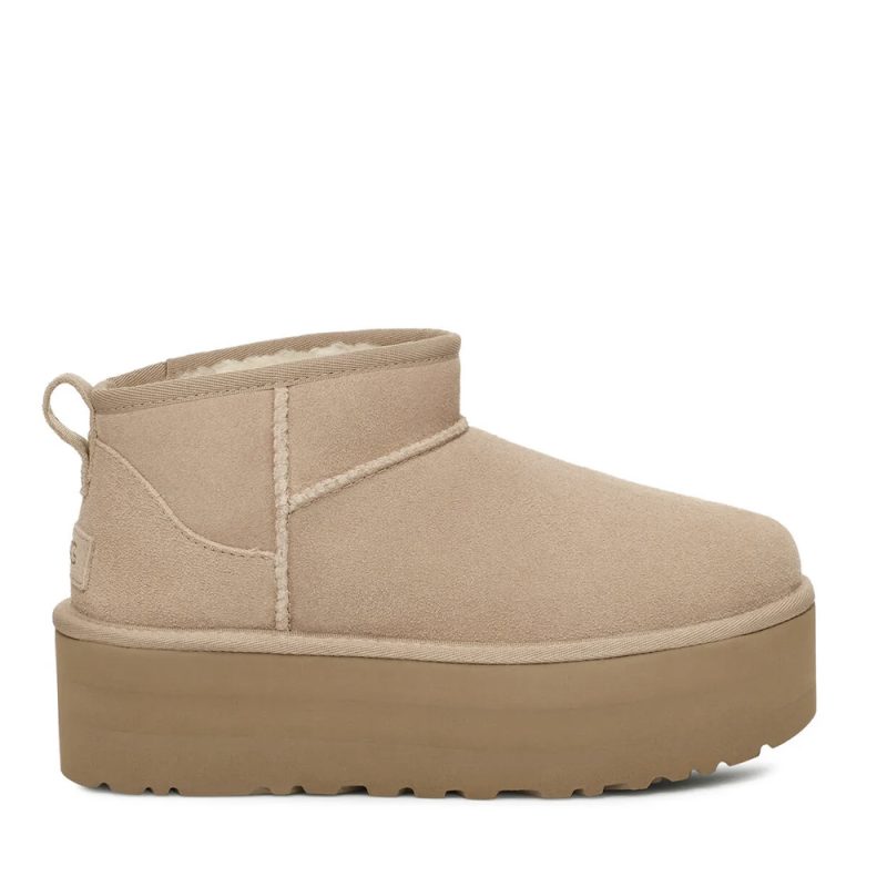 Ghete femei UGG Classic Ultra Mini Platform Sand din piele întoarsă 2390dg1135092vbe