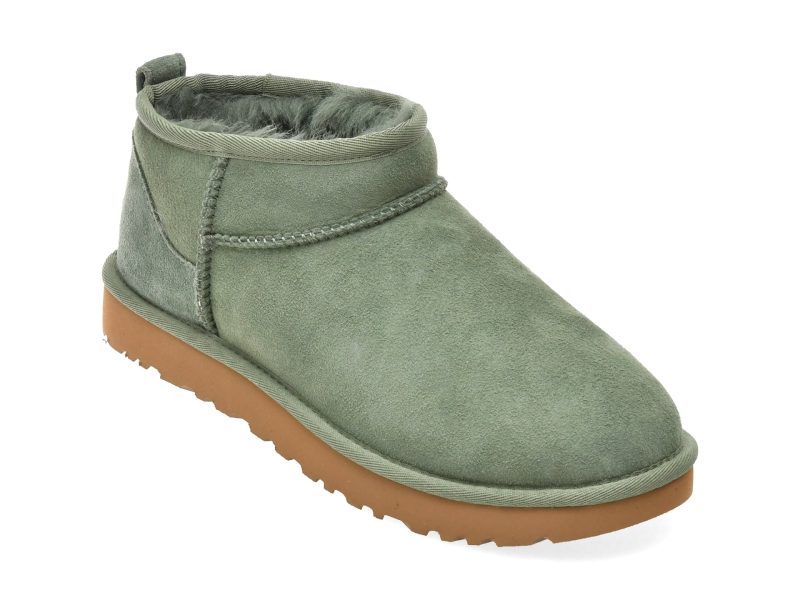Ghete UGG verzi, CLASSIC ULTRA MINI, din piele intoarsa