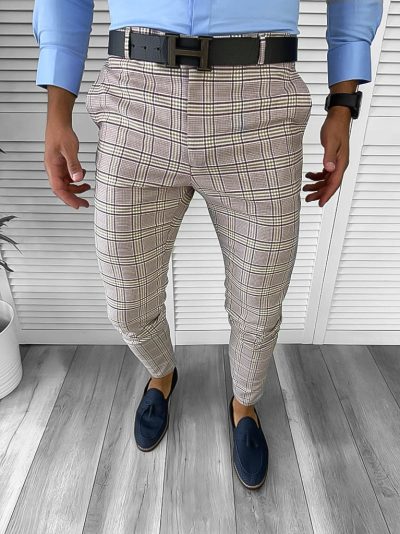 Pantaloni barbati eleganti regular fit carouri B1739 D2-1.1