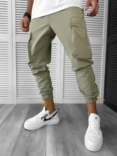Pantaloni de trening cargo  kaki  conici Y410 P19-2.2