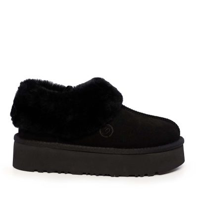 Pantofi cu blană naturală femei  Benvenuti negri din piele întoarsă 3350DP2000VN
