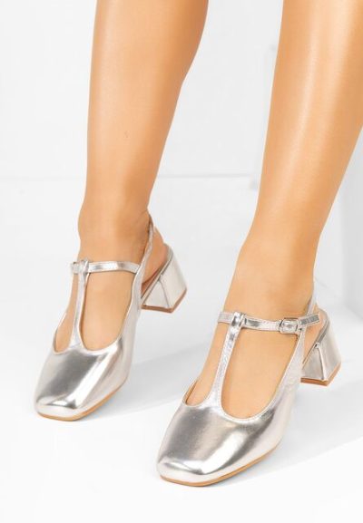 Pantofi cu toc gros Beatrina V2 argintii
