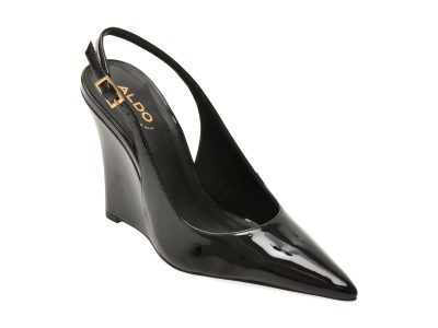 Pantofi eleganti ALDO negri, STESSY WEDGE 001, din piele ecologica lacuita