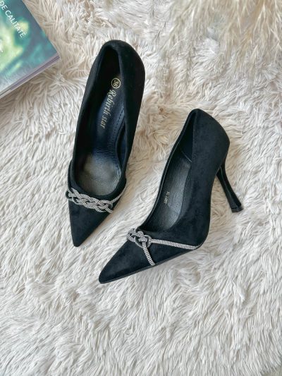 Pantofi eleganti dama  cu toc subtire negri GQ01 T6-4