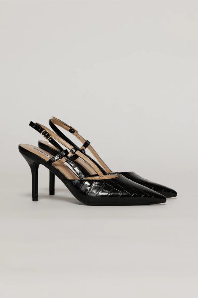 Pantofi eleganti negri cu imprimeu sarpe