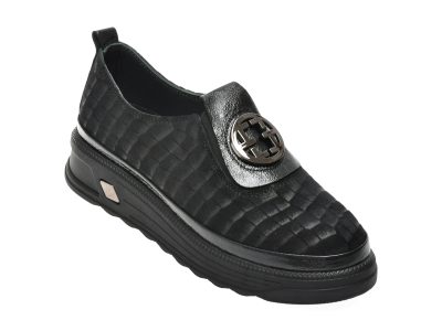 Pantofi IMAGE negri, 15704, din piele intoarsa