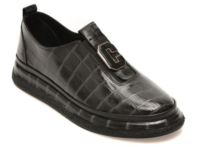 Pantofi IMAGE negri, 55035, din piele croco