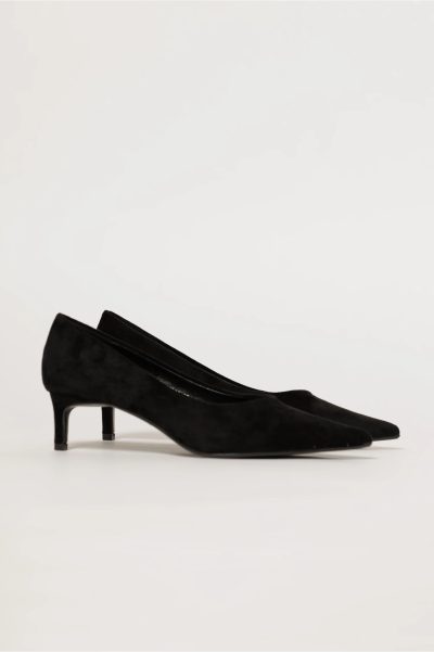 Pantofi negri eleganti din piele intoarsa ecologica cu toc jos