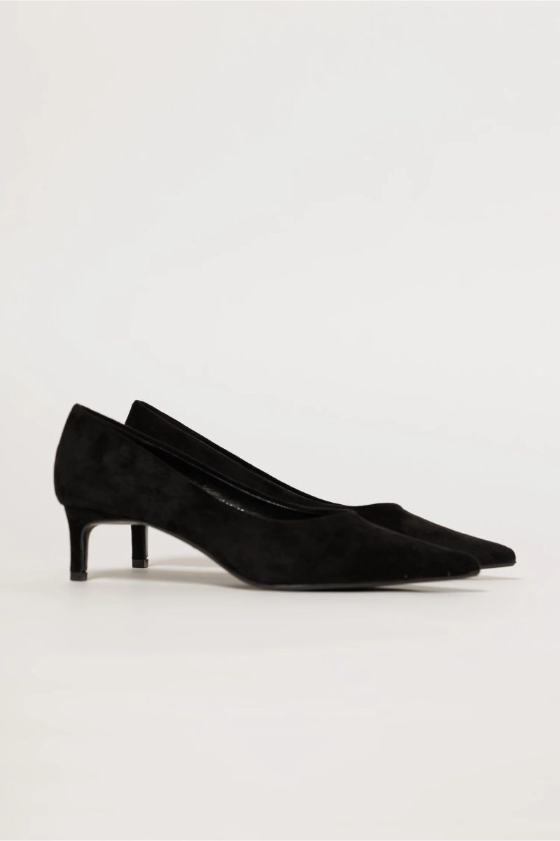 Pantofi negri eleganti din piele intoarsa ecologica cu toc jos