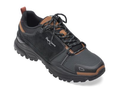 Pantofi sport PEPE JEANS negri, MS60040, din material textil si piele naturala