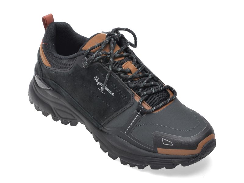 Pantofi sport PEPE JEANS negri, MS60040, din material textil si piele naturala