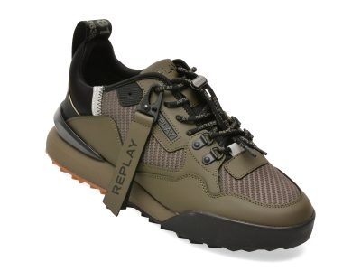 Pantofi sport REPLAY kaki, MS8L00L, din material textil si piele naturala