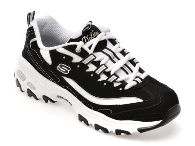 Pantofi sport SKECHERS alb-negru, D LITES, din material textil si piele natuala