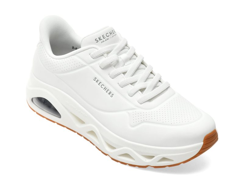 Pantofi sport SKECHERS albi, UNO GLIDE-STEP, din piele ecologica