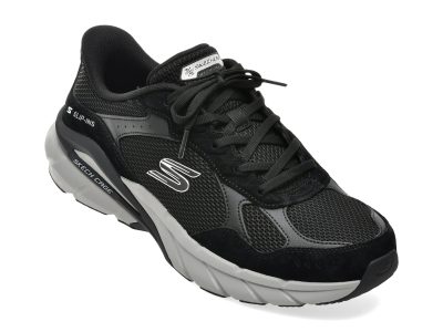 Pantofi sport SKECHERS negri, SKECH CAGE, din material textil si piele naturala