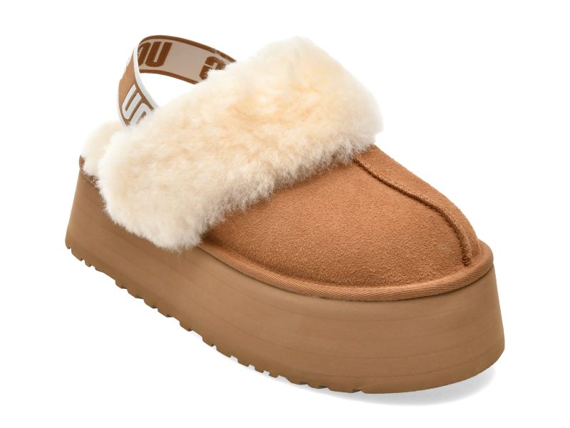 Papuci UGG maro, FUNKETTE, din piele intoarsa