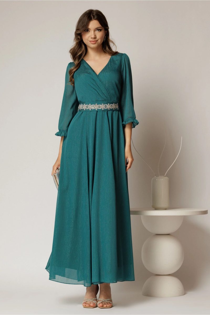 Rochie DY Fashion lunga verde din voal cu fir lurex