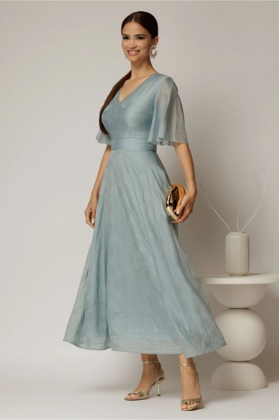 Rochie DY Fashion midi bleu din tencel cu insertii sidefate