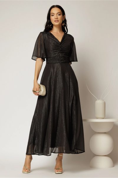 Rochie DY Fashion midi neagra din voal cu fir lurex
