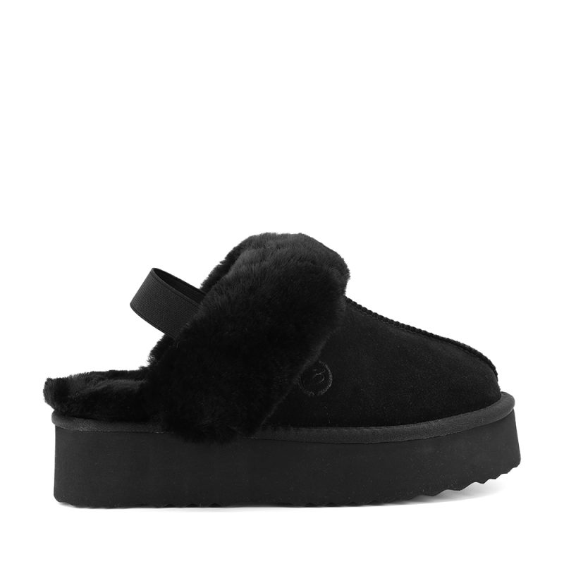 Saboți îmblăniți femei Benvenuti negri din piele întoarsă 3352DD3030VN