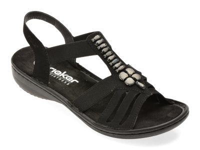 Sandale RIEKER negre, 60806, din piele ecologica