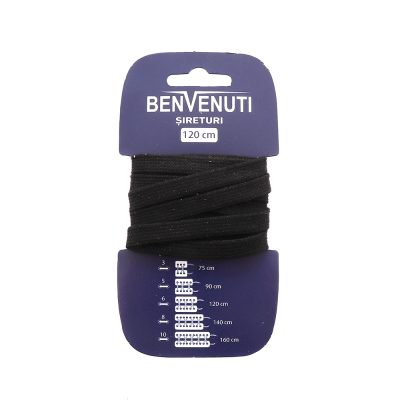 Șiret plat necerat Benvenuti negru din bumbac 97si120pnbn