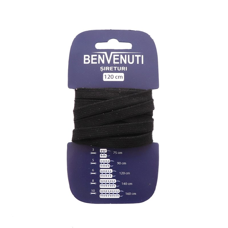 Șiret plat necerat Benvenuti negru din bumbac 97si120pnbn