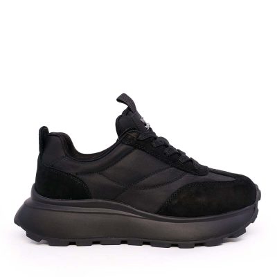 Sneakers cu talpă reliefată femei Luca di Gioia negri din piele întoarsă și textil 1292dp7510vn