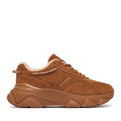 Sneakers femei Guess Micola cognac din piele întoarsă 912DPFLFMI3SUE12VCO