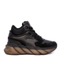 Sneakers high top Thezeus negri din piele întoarsă și textil 3730DG7005VN