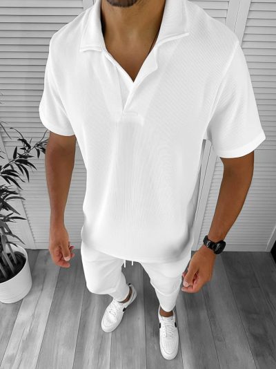 Trening barbati slim fit alb tricou + pantaloni 8207 76